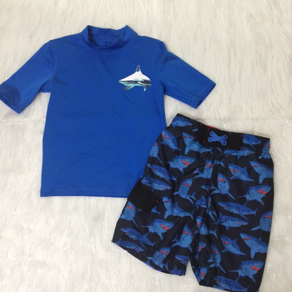 Cat and Jack swim trunks and swim shirt size 6/7